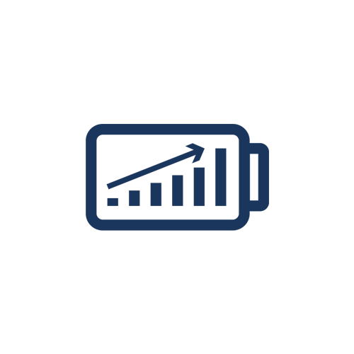 Increase maintenance efficiency icon Blue battery icon symbolizing benefit to increase maintenance efficiency