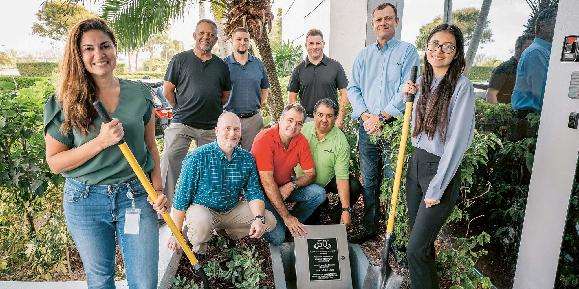  HCA employees in front of the main building in Pompano Beach.